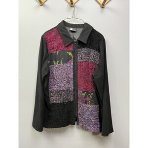 First Option Jacket Womens XL Floral Patchwork Black Cotton Blend Vintage Artsy